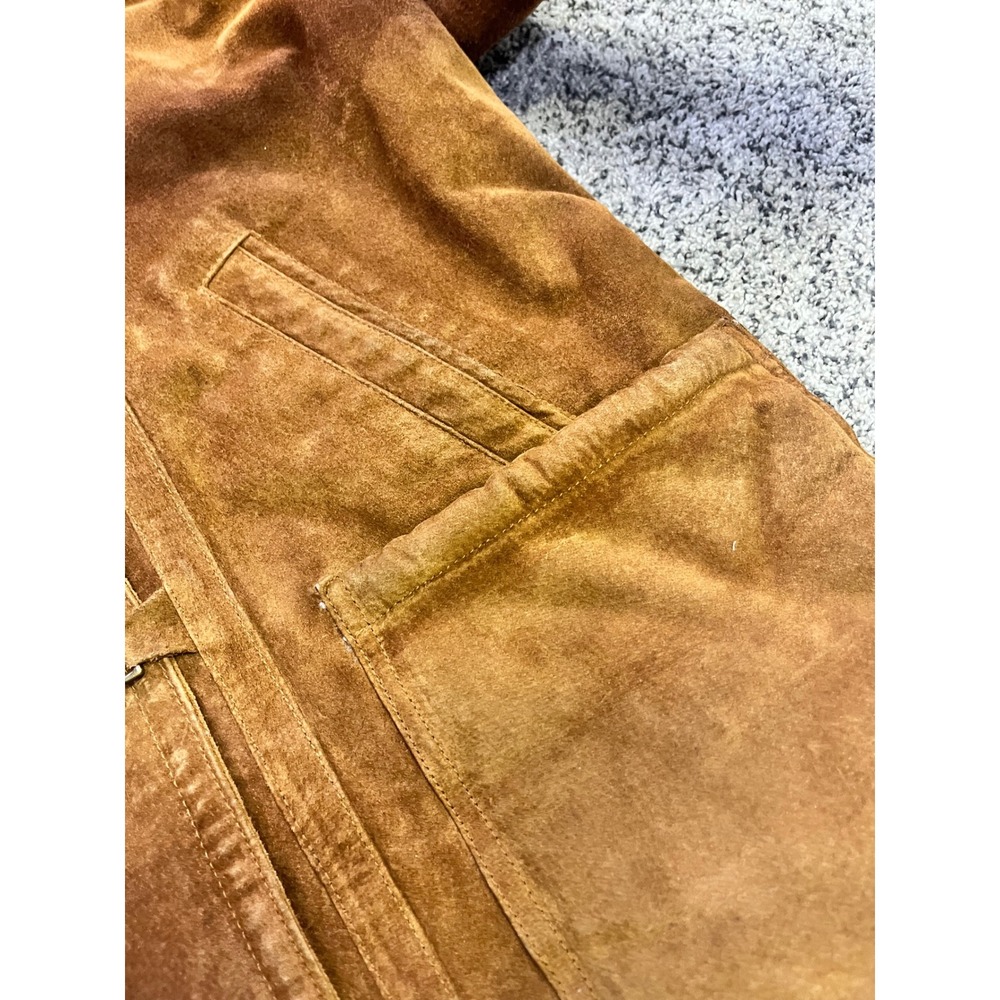 Suede Vintage Sherpa Lined Hooded Toggle Leather Coat Brown Womens Size M - Picture 9 of 14